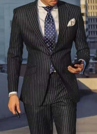 Navy Blue Black Striped Men's Slim Fit Suit - Wedding Tuxedo Suits Luxurious Weddings