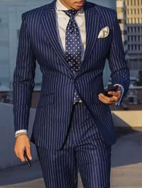 Navy Blue Black Striped Men's Slim Fit Suit - Wedding Tuxedo Suits Luxurious Weddings
