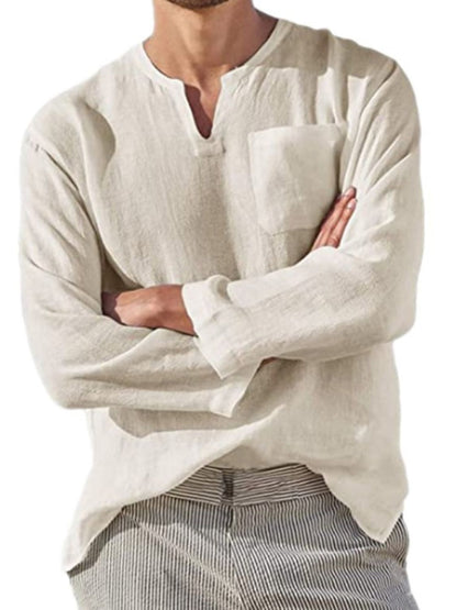 Men's Full Size Notched Long Sleeve Top Plus Size tshirt Luxurious Weddings