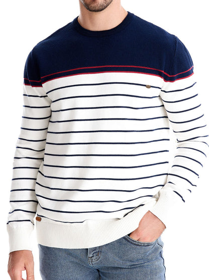 Men's Striped Round Neck Long Sleeve Sweater Sweatshirt Luxurious Weddings
