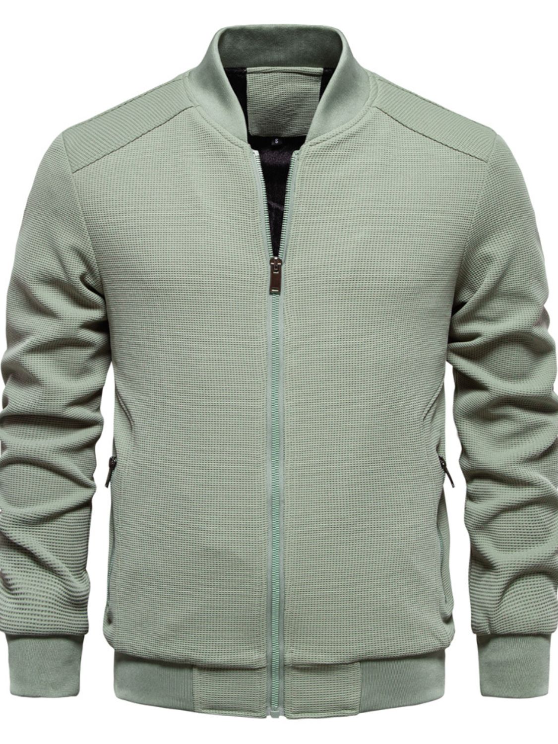 Men's Waffle Knit Baseball Collar Zip Up Jacket Jacket Luxurious Weddings