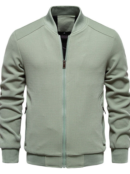 Men's Waffle Knit Baseball Collar Zip Up Jacket Jacket Luxurious Weddings