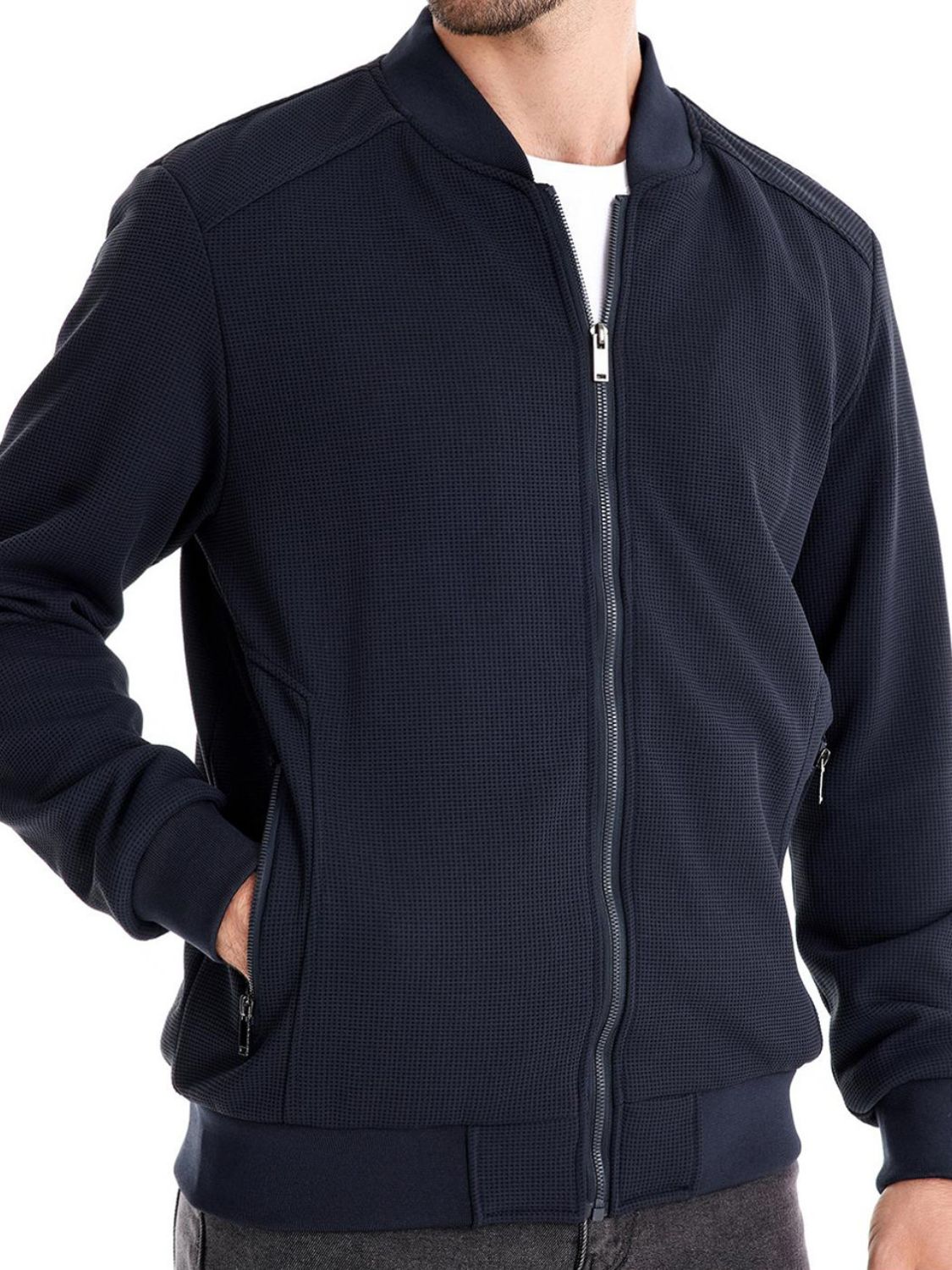 Men's Waffle Knit Baseball Collar Zip Up Jacket Jacket Luxurious Weddings