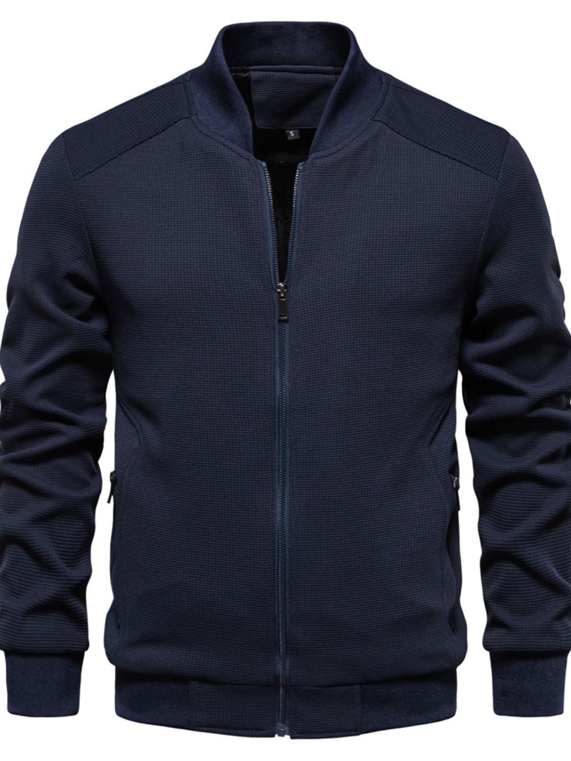 Men's Waffle Knit Baseball Collar Zip Up Jacket Jacket Luxurious Weddings