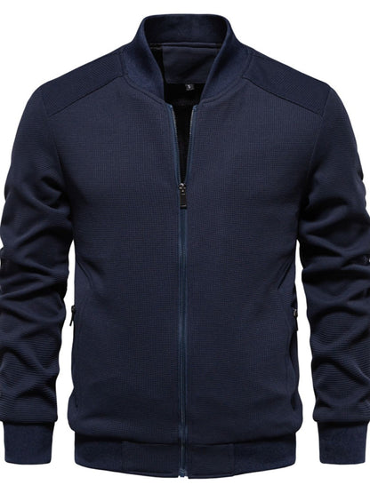 Men's Waffle Knit Baseball Collar Zip Up Jacket Jacket Luxurious Weddings