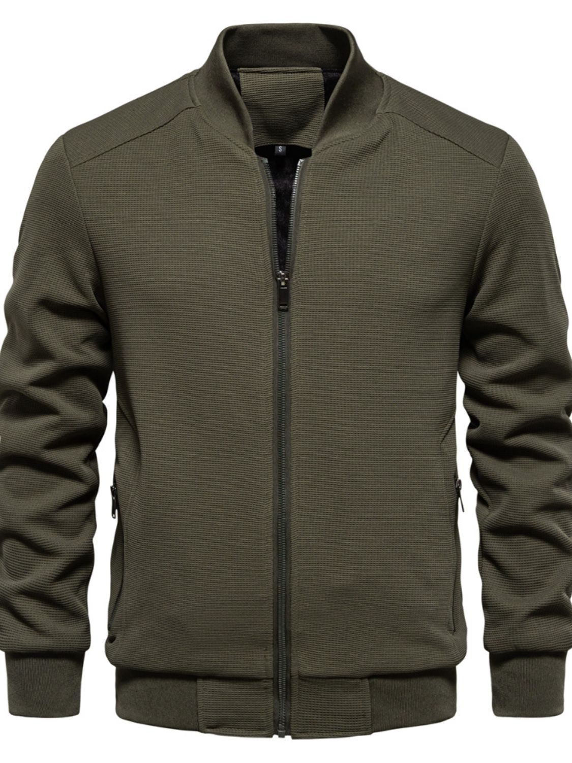 Men's Waffle Knit Baseball Collar Zip Up Jacket Jacket Luxurious Weddings