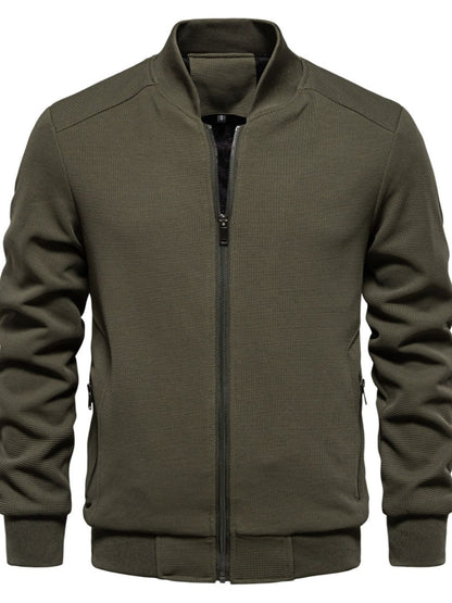 Men's Waffle Knit Baseball Collar Zip Up Jacket Jacket Luxurious Weddings