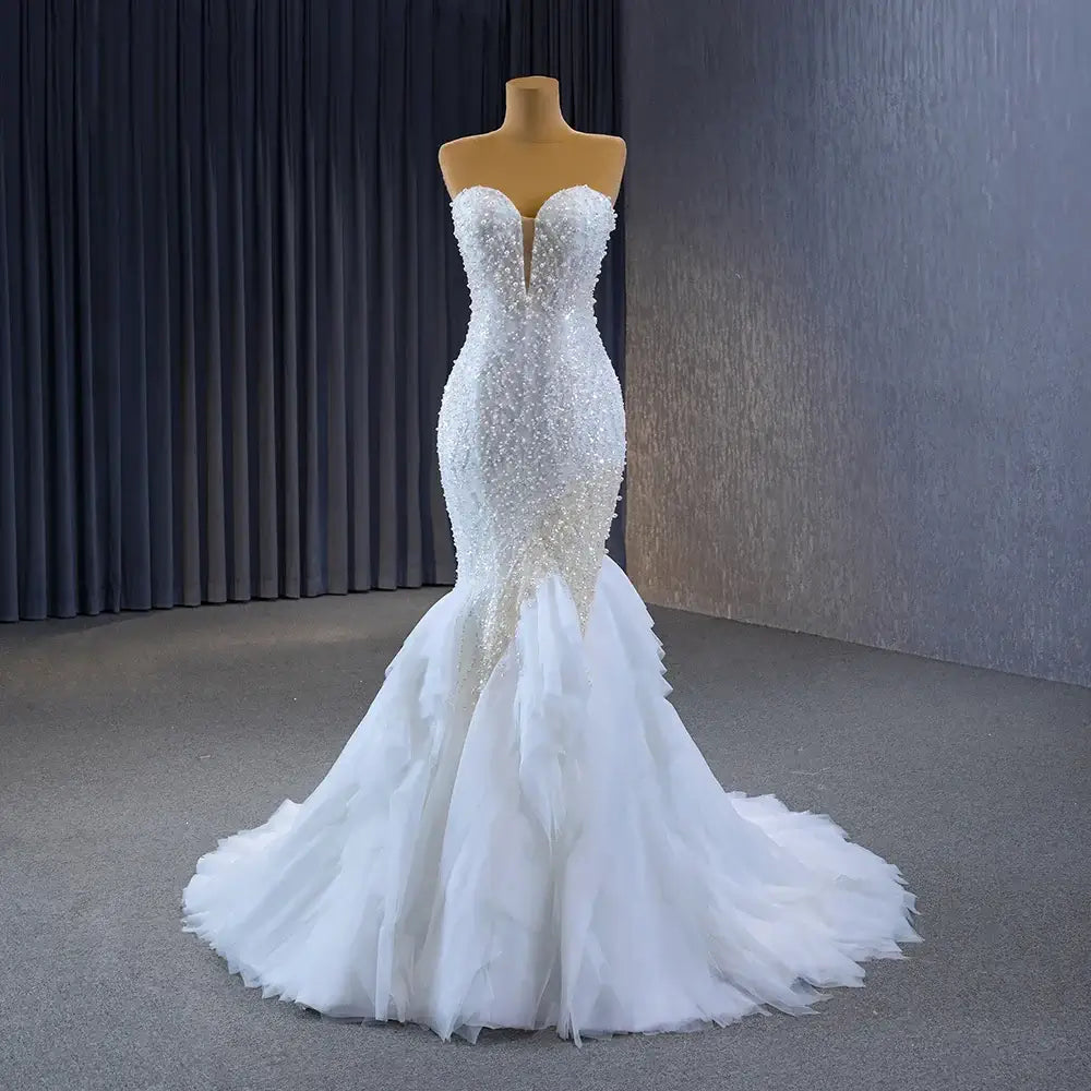 Elegant Strapless Lace Mermaid Gown Wedding dress Luxurious Weddings