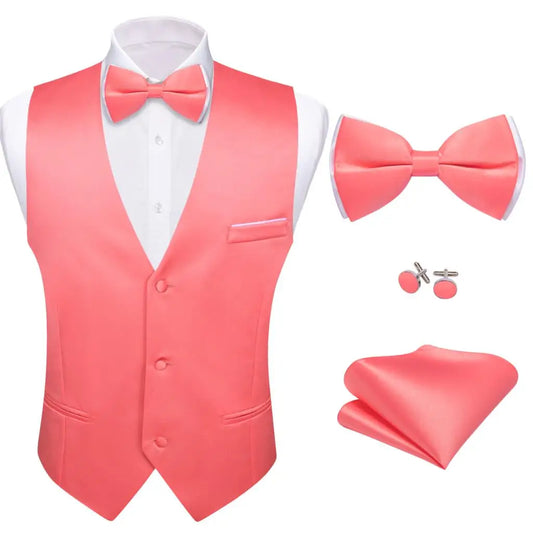 Men's Waistcoats Luxury Silk Vest for Men Coral Pink Waistcoats Luxurious Weddings