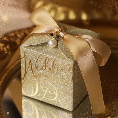 High-End Wedding Candy Box with Pearl Ribbon Bow party favors Luxurious Weddings