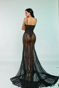 Back view of an ultra sexy lace night dress for women, perfect lingerie for special occasions in NZ.