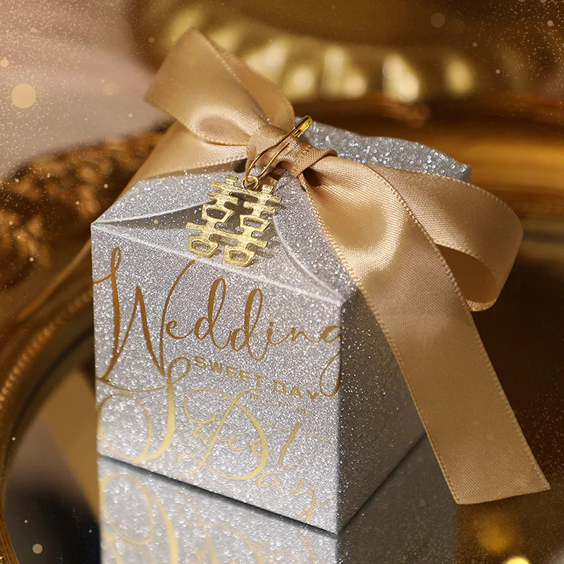 High-End Wedding Candy Box with Pearl Ribbon Bow party favors Luxurious Weddings