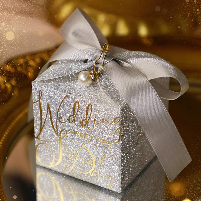 High-End Wedding Candy Box with Pearl Ribbon Bow party favors Luxurious Weddings