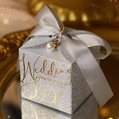 High-End Wedding Candy Box with Pearl Ribbon Bow party favors Luxurious Weddings