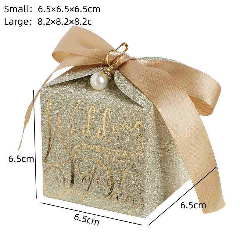 High-End Wedding Candy Box with Pearl Ribbon Bow party favors Luxurious Weddings