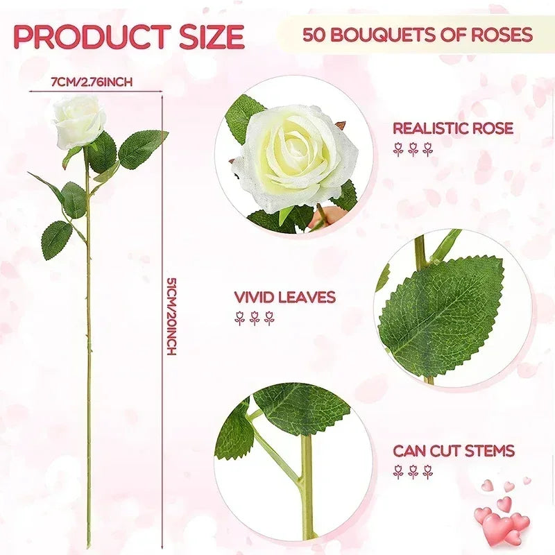 50 Silk Red Roses - Perfect for Weddings, Parties, and Home Decor Centerpieces Luxurious Weddings