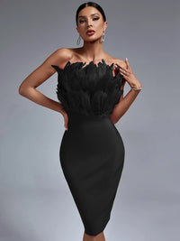 Sexy Black Bandage Party Dress with Feather Detail Dresses Luxurious Weddings