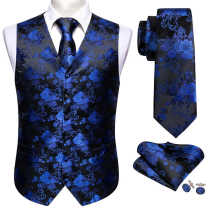 Men's Luxury Silk Waistcoat Set | Blue Waistcoat Luxurious Weddings