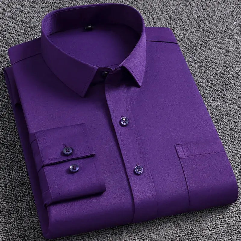 Classic Solid Color Men's Dress Shirt, Wrinkle Resistant, 5XL Dress Shirts Luxurious Weddings