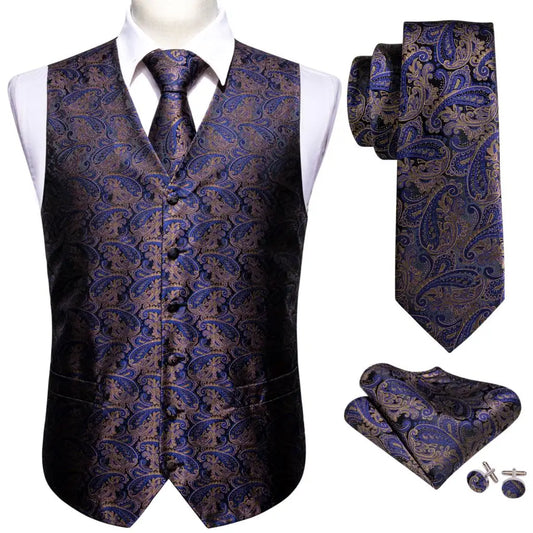 Men's Luxury Silk Waistcoat Set | Blue Waistcoat Luxurious Weddings