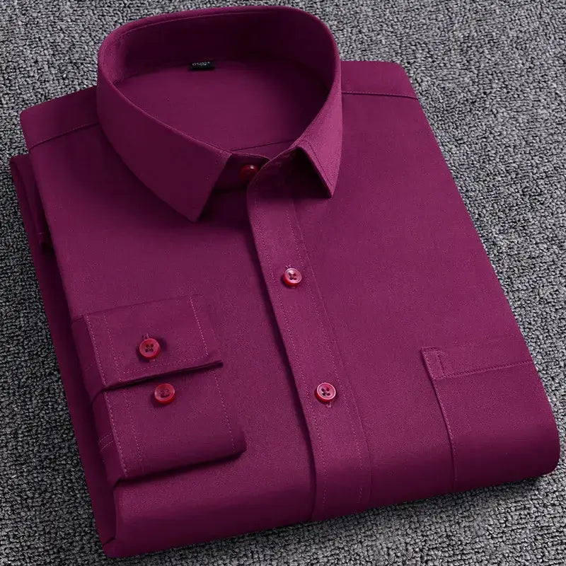 Classic Solid Color Men's Dress Shirt, Wrinkle Resistant, 5XL Dress Shirts Luxurious Weddings
