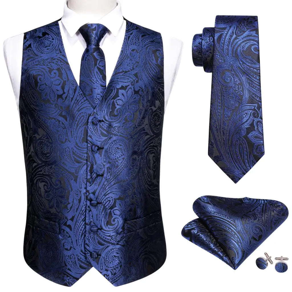 Men's Luxury Silk Waistcoat Set | Blue Waistcoat Luxurious Weddings