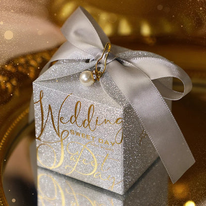 High-End Wedding Candy Box with Pearl Ribbon Bow party favors Luxurious Weddings