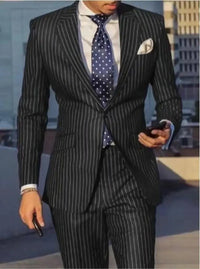 Navy Blue Black Striped Men's Slim Fit Suit - Wedding Tuxedo Suits Luxurious Weddings