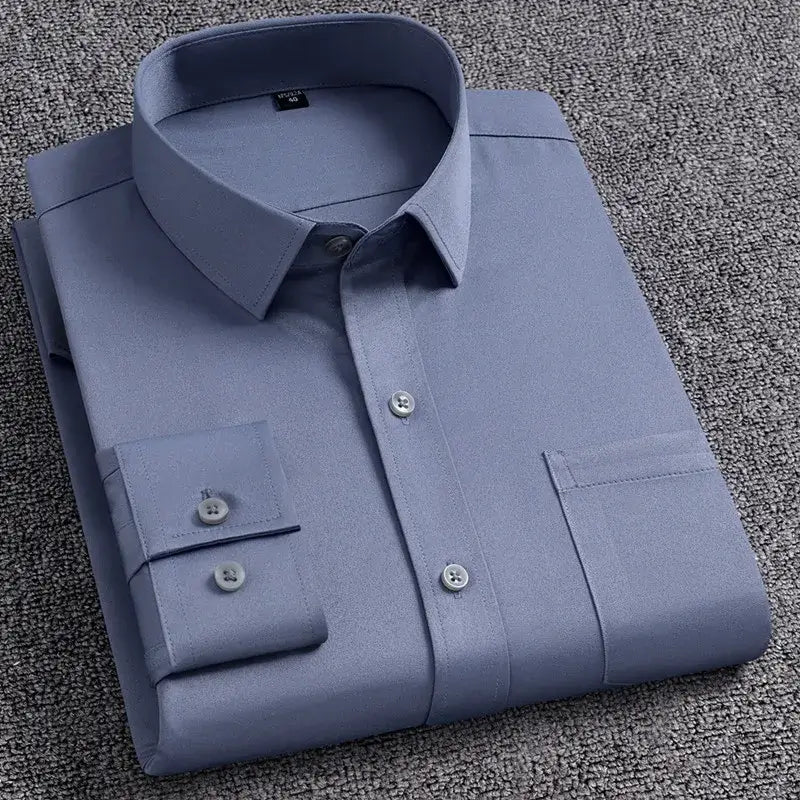 Classic Solid Color Men's Dress Shirt, Wrinkle Resistant, 5XL Dress Shirts Luxurious Weddings
