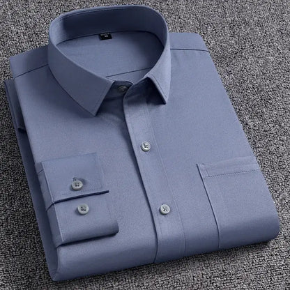 Classic Solid Color Men's Dress Shirt, Wrinkle Resistant, 5XL Dress Shirts Luxurious Weddings