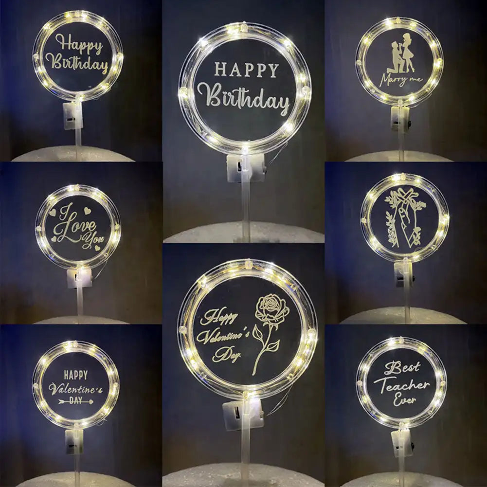 LED Happy Birthday Cake Topper Rose Cake Topper Luxurious Weddings