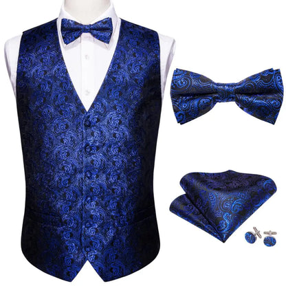 Men's Luxury Silk Waistcoat Set | Blue Waistcoat Luxurious Weddings