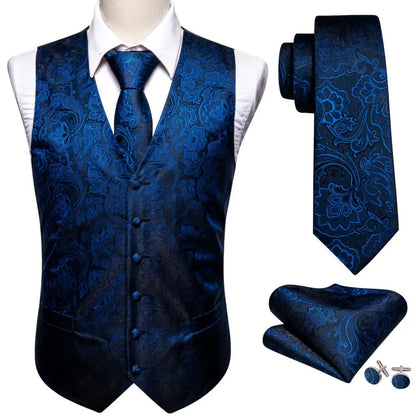 Men's Luxury Silk Waistcoat Set | Blue Waistcoat Luxurious Weddings