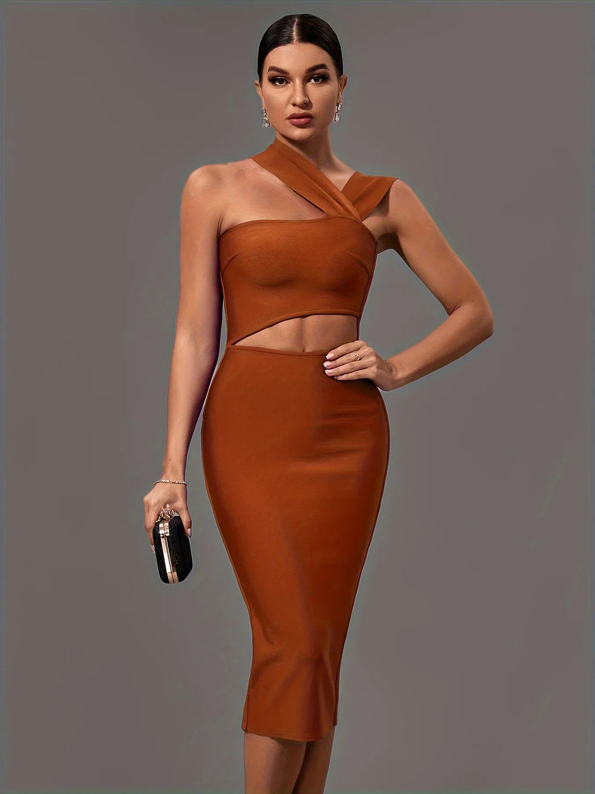 Elegant White Halter Neck Bandage Midi Party Dress dresses Luxurious Weddings