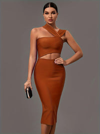 Elegant White Halter Neck Bandage Midi Party Dress dresses Luxurious Weddings