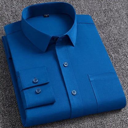 Classic Solid Color Men's Dress Shirt, Wrinkle Resistant, 5XL Dress Shirts Luxurious Weddings