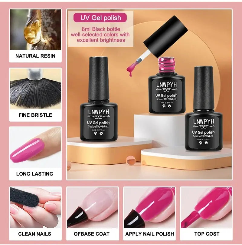 26 Color Gel Nail Polish Set with Base & Top Coat nail kits Luxurious Weddings