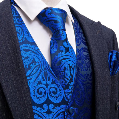 Men's Luxury Silk Waistcoat Set | Blue Waistcoat Luxurious Weddings