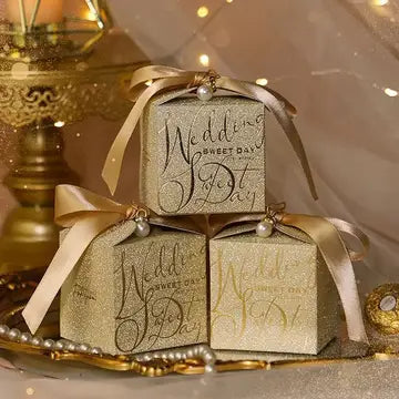 High-End Wedding Candy Box with Pearl Ribbon Bow party favors Luxurious Weddings