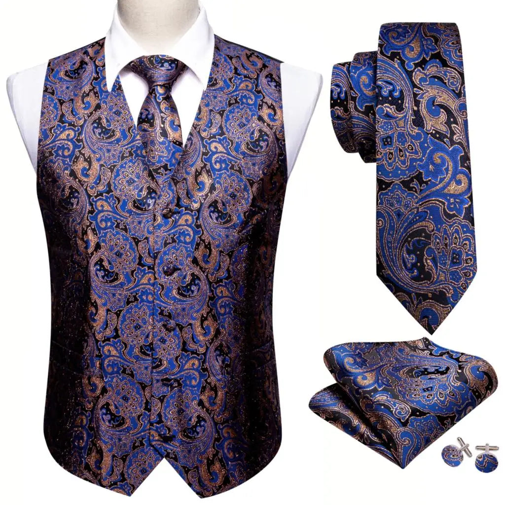 Men's Luxury Silk Waistcoat Set | Blue Waistcoat Luxurious Weddings
