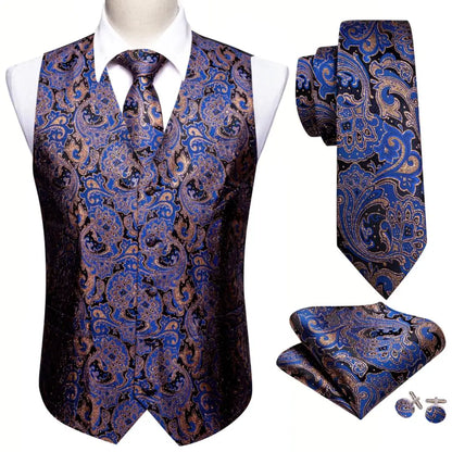 Men's Luxury Silk Waistcoat Set | Blue Waistcoat Luxurious Weddings