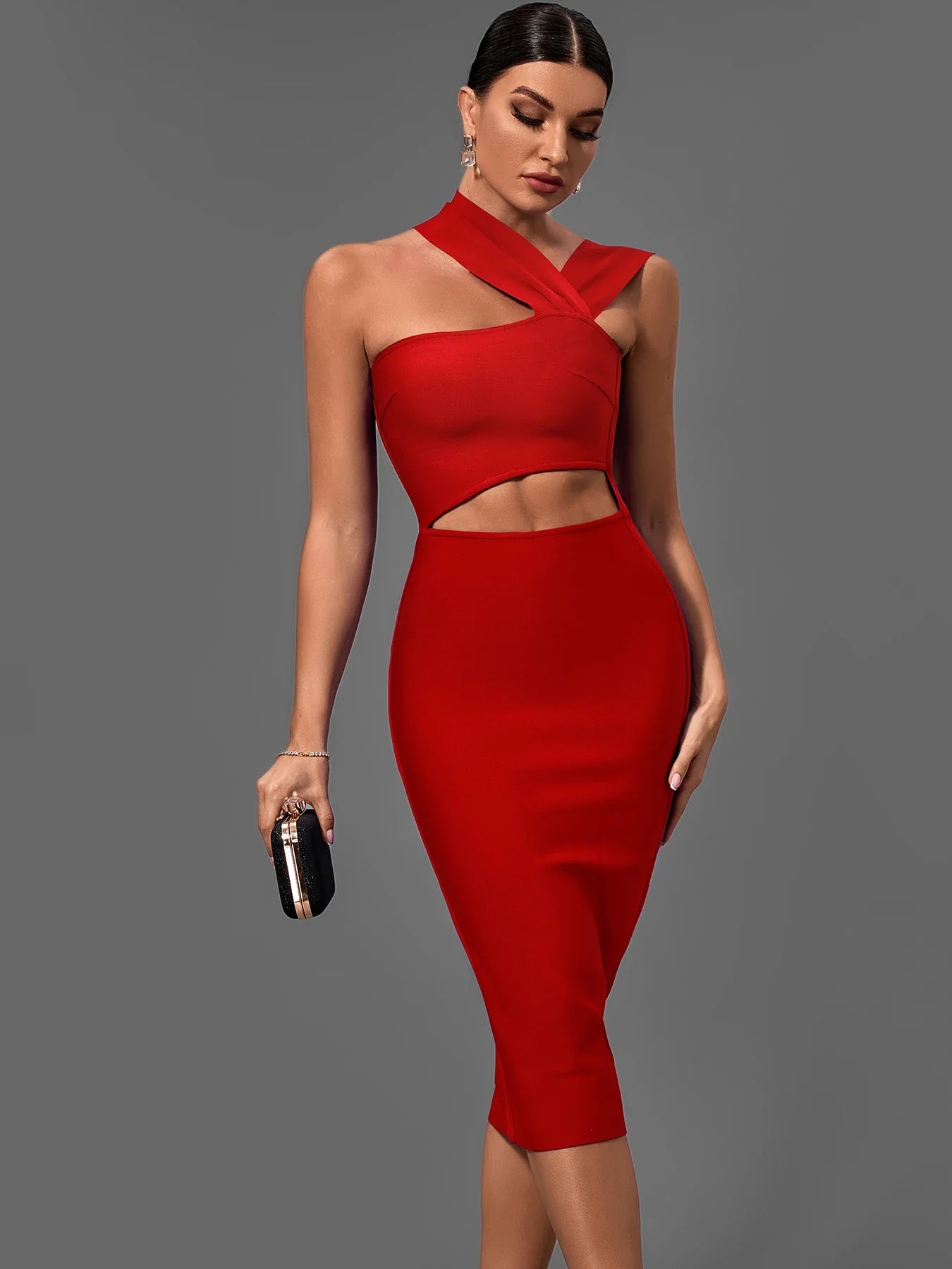 Elegant White Halter Neck Bandage Midi Party Dress dresses Luxurious Weddings