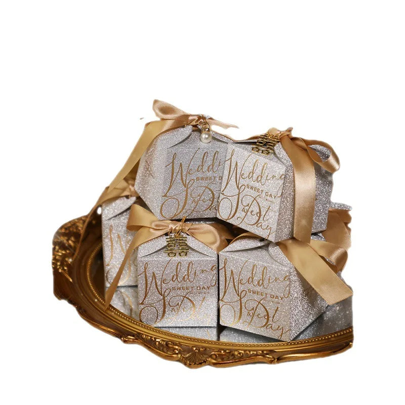 High-End Wedding Candy Box with Pearl Ribbon Bow party favors Luxurious Weddings