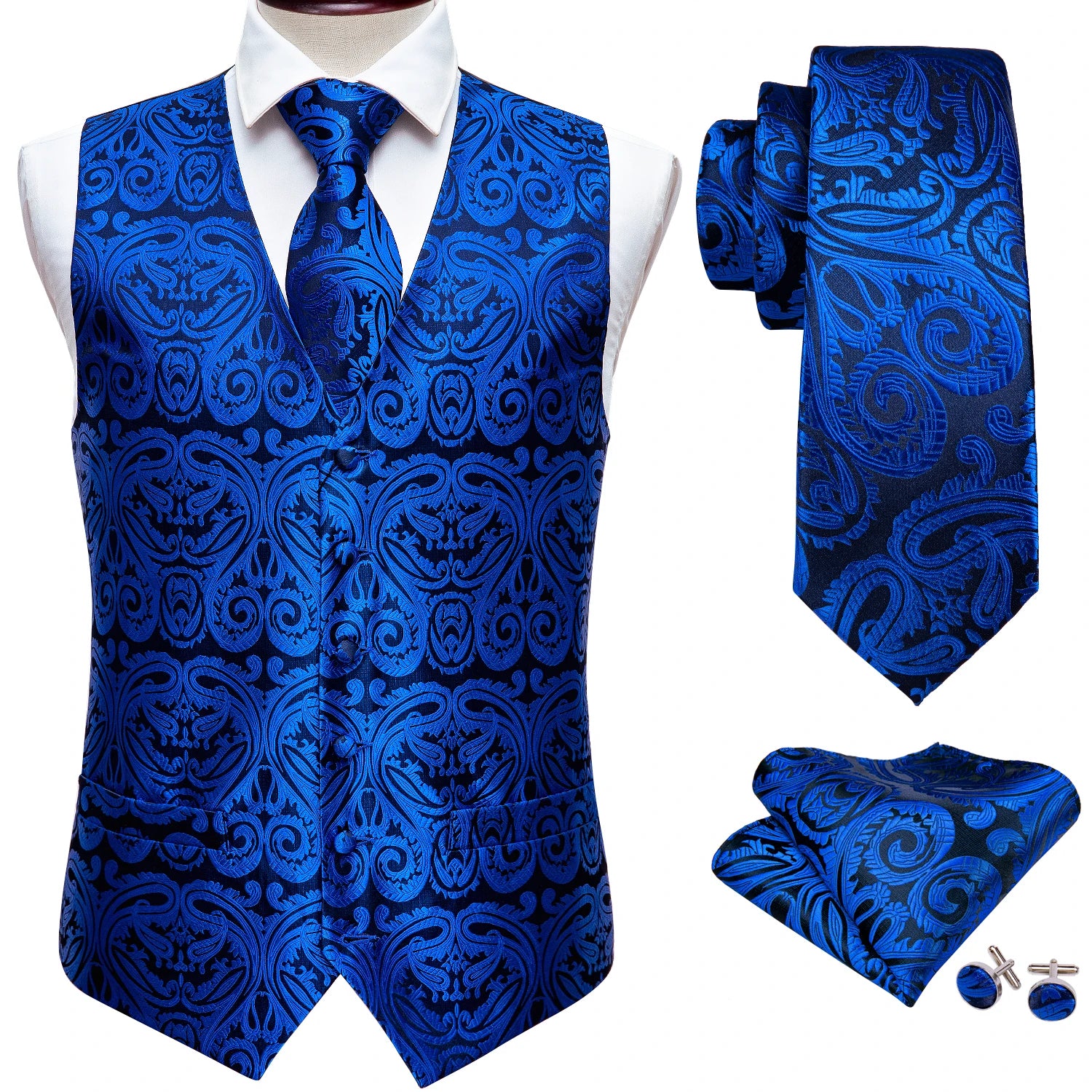 Men's Luxury Silk Waistcoat Set | Blue Waistcoat Luxurious Weddings
