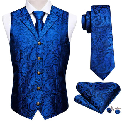 Men's Luxury Silk Waistcoat Set | Blue Waistcoat Luxurious Weddings