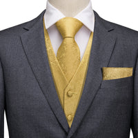 Elegant Black Silk Waistcoat & Tie Set - Gold Waistcoat Luxurious Weddings