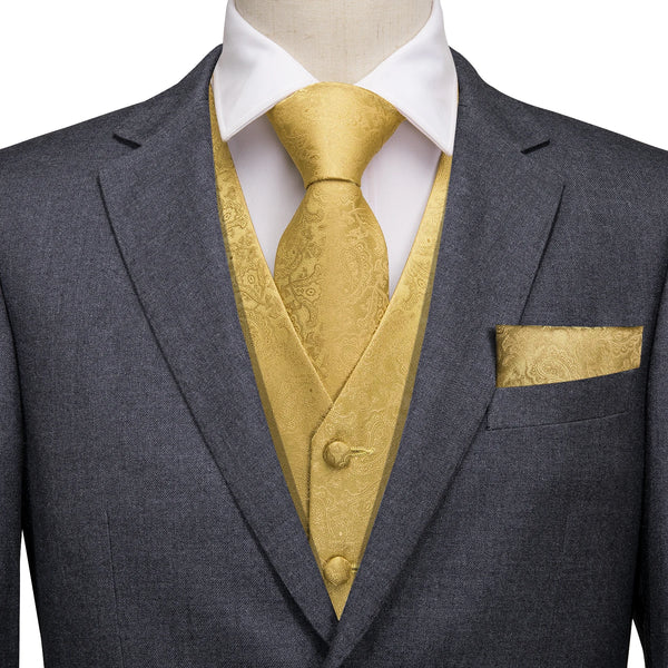 Elegant Black Silk Waistcoat & Tie Set - Gold Waistcoat Luxurious Weddings
