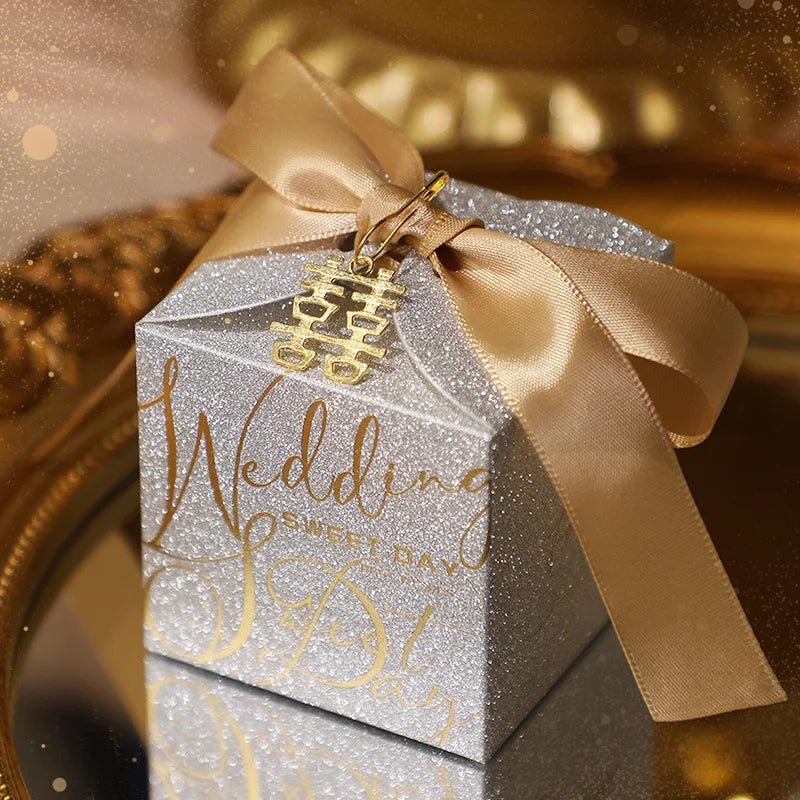 High-End Wedding Candy Box with Pearl Ribbon Bow party favors Luxurious Weddings