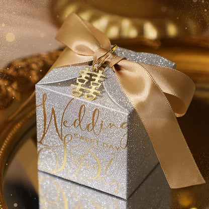 High-End Wedding Candy Box with Pearl Ribbon Bow party favors Luxurious Weddings