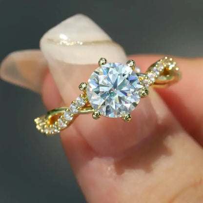 Gold Plated Moissanite Twisted Ring - 925 Sterling Silver Jewelry Luxurious Weddings